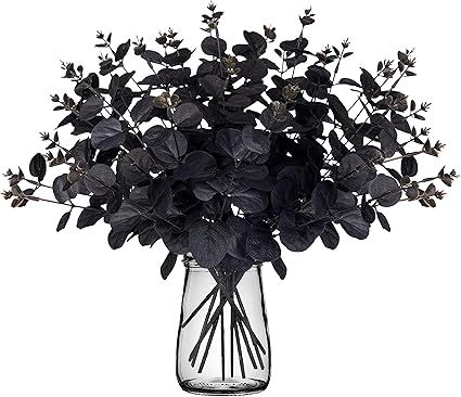 14PCS Black Halloween Decor Artificial Flowers Bulk - Eucalyptus Stems Branches Decorations for T... | Amazon (US)