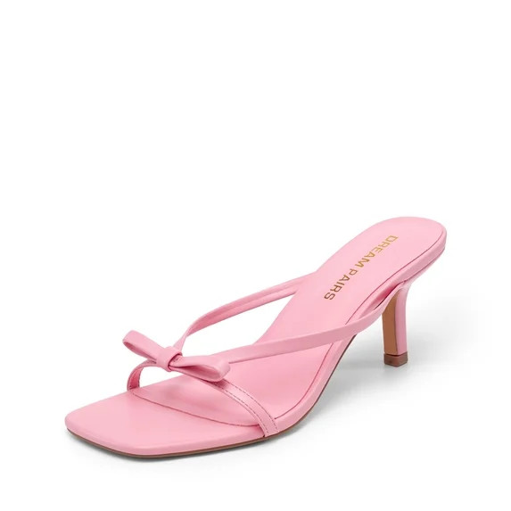 DREAM PAIRS Women's Bow Heels – Kitten Heel Mule Sandals, Square Toe Strappy Slip On Dress Heel... | Walmart (US)