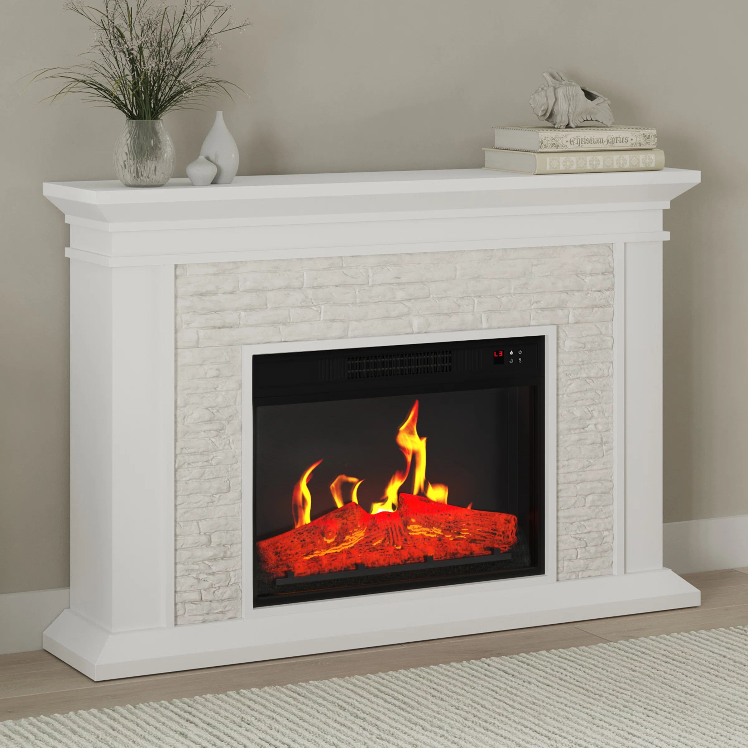 Electric Fireplace with Mantel - White Freestanding Heater with Remote Control, LED Flames | Wayfair North America