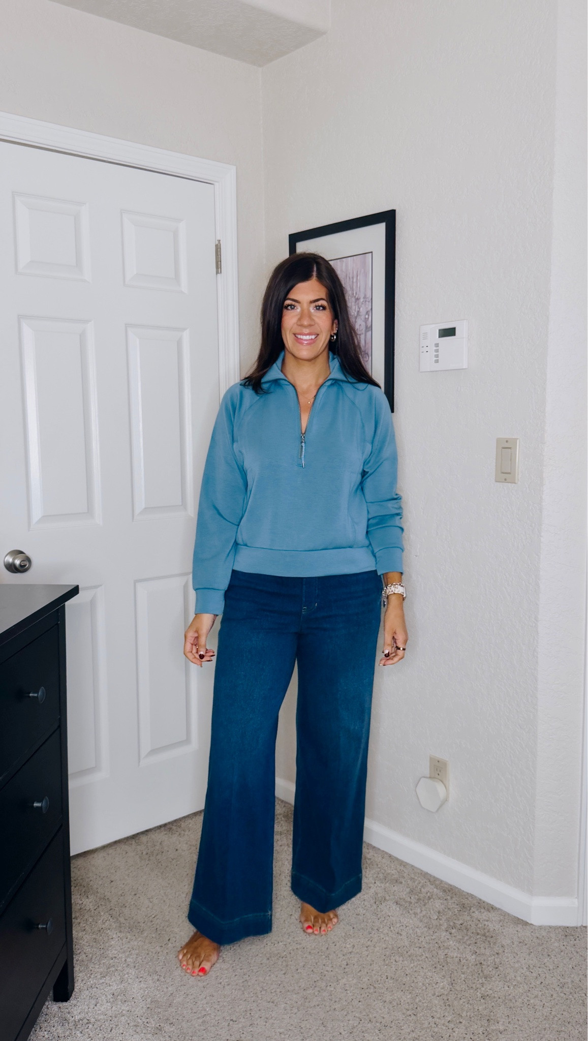 Spanx 20% off sale! Code LTK20
In a medium denim pant and medium
Sweatshirt

#LTKMidsize #LTKWorkwear #LTKSaleAlert