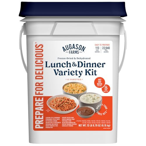 Augason Farms Lunch & Dinner Variety Kit Emergency Food Supply, 113 Servings, 25 Year Shelf Life - Dehydrated Meals, Survival Food Camping Essentials, 4 Gallon Bucket | Amazon (US)