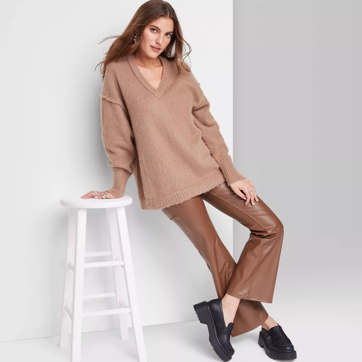 Women's V-Neck Fuzzy Oversized Pullover Sweater - Wild Fable™ | Target