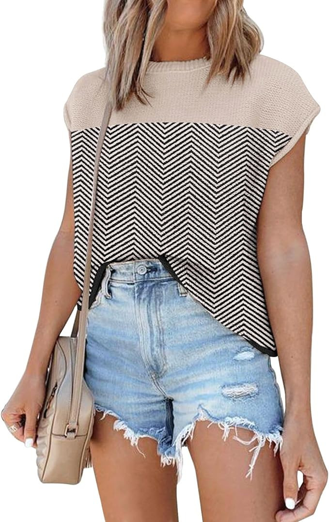 Cap Sleeve Knit Sweater Tops Sleeveless Vest Summer Tops 2024 Clothes Oversized Tank Tops Trendy ... | Amazon (US)