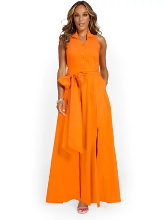 Halterneck Poplin Maxi Shirtdress - New York & Company | New York & Company