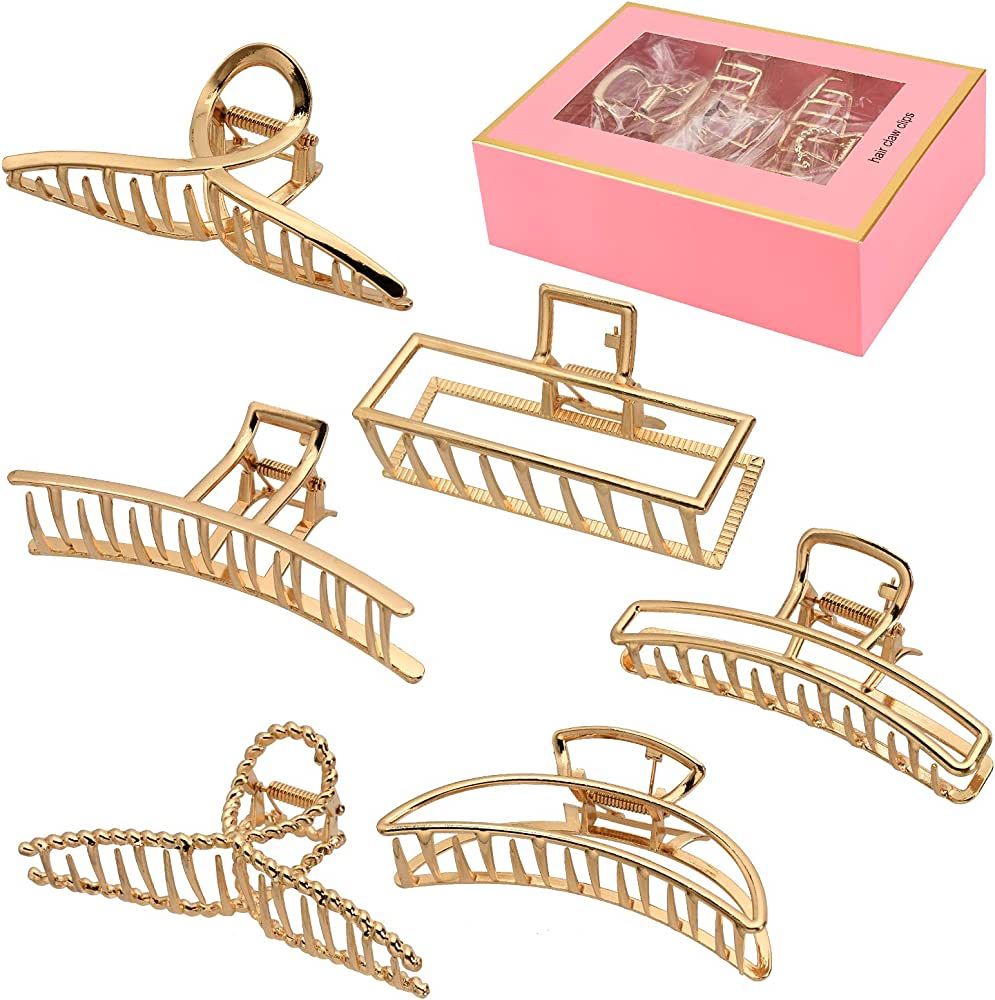 6 Pack Large Metal Hair Claw Clips - 4 Inch Big gold hair clips,Perfect Jaw hair clamps for Women... | Amazon (US)