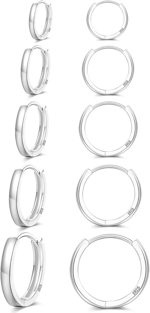 Senteria 925 Sterling Silver Hoop Earring 5 Pairs Small Silver Hoop Earrings Hypoallergenic Silve... | Amazon (US)