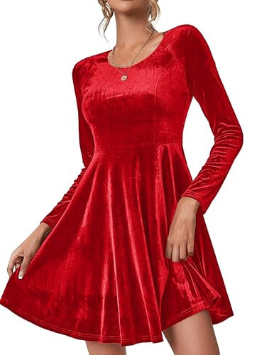 Zeagoo Samtkleid Damen Rotes Kleid Weihnachtskleid Festliche Kleider Elegant Abendkleider Samt Kleid Rot Langarm Partykleid Cocktailkleid Casual Rundhals Winterkleider Rot L | Amazon (DE)