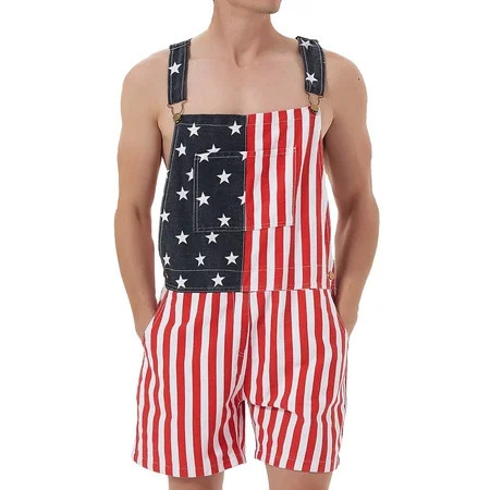 250th Anniversary Mens American Flag Overalls Shorts Jumpsuit 4th of July Bib Coveralls(Red White Blue,XL) | Walmart (US)