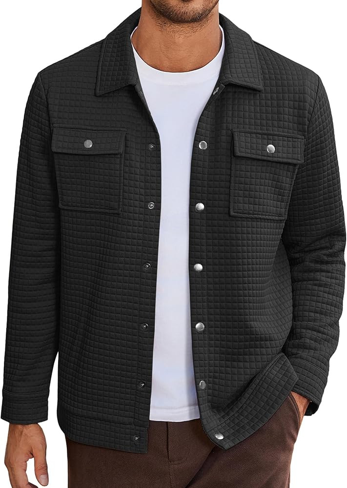 COOFANDY Mens Casual Shirt Jacket Button Down Waffle Jacket Long Sleeve Sweater Jackets Quilted S... | Amazon (US)
