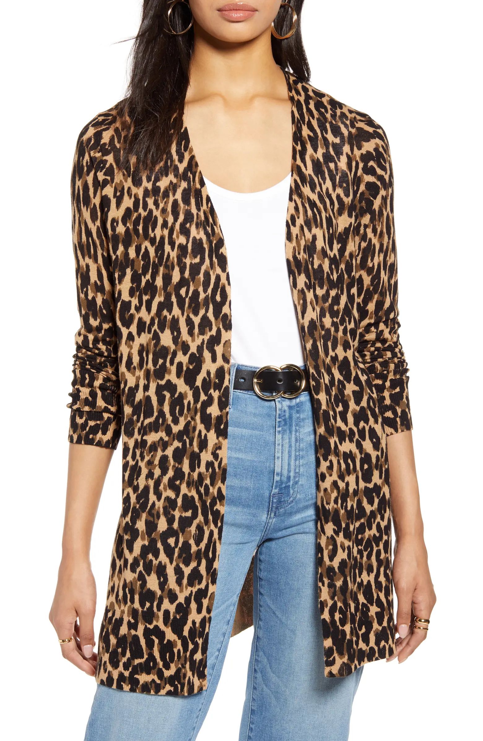 Leopard Print Linen Blend Cardigan | Nordstrom