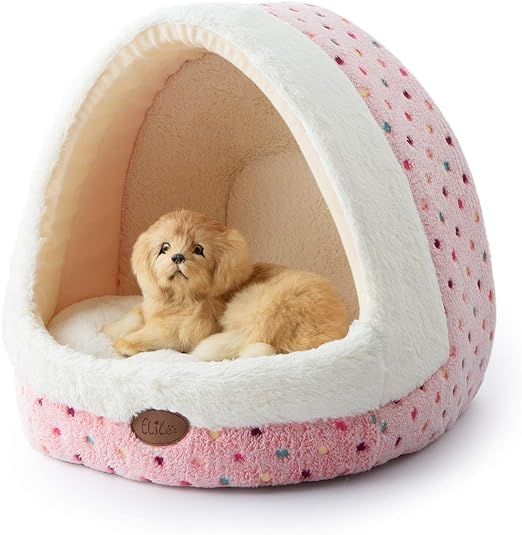 Tofern Dog Beds for Small Dog Cats Colorful Dots Pattern Striped Cute Fleece Warm Washable Igloo ... | Amazon (US)