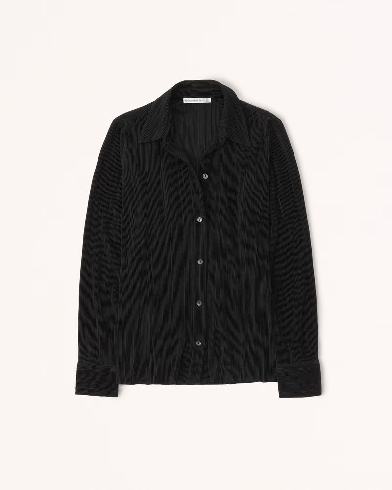 Long-Sleeve Textured Satin Button-Up Shirt | Abercrombie & Fitch (US)