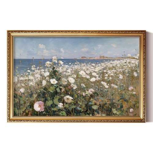 ARPEOTCY Large Vintage Gold Framed Floral Wall Art, Living Room Bedroom Dining Room Coastal Poppyfield Painting Wall Decor,Canvas Artwork, Classic Nature Landscape Picture Farmhouse Home Decor,24x36In | Amazon (US)
