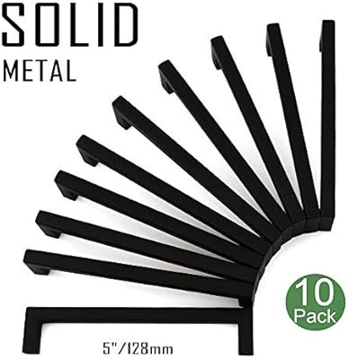 Koofizo Solid Square Bar Cabinet Handle - Black Furniture Pull, 5 Inch/128mm Screwhole Distance, ... | Amazon (US)