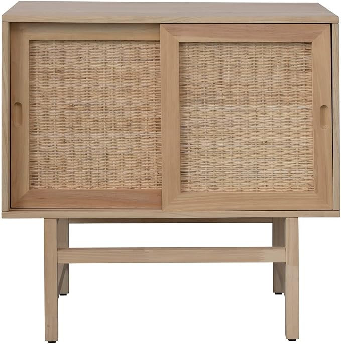 Bloomingville Woven Rattan & Pine Wood Sliding Door Cabinet, 32" L x 16" W x 32" H, Natural | Amazon (US)