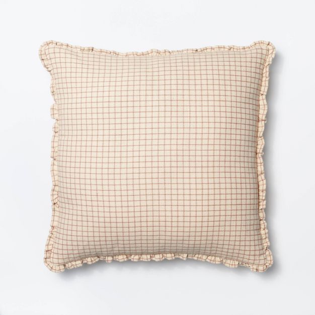 Oversized Mini Windowpane Square Throw Pillow Cream/Mauve - Threshold&#8482; designed with Studio... | Target