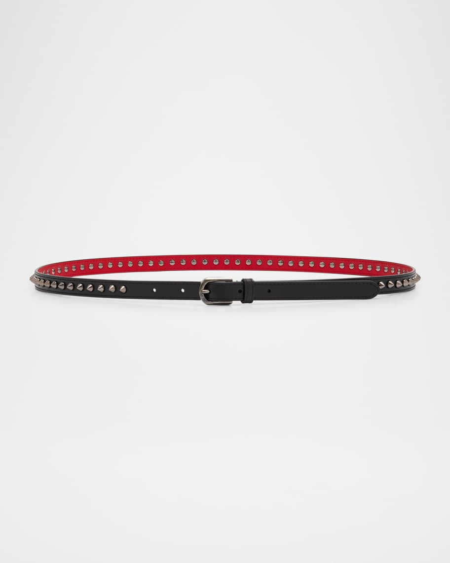 Christian Louboutin Cabata Paris Spike Skinny Belt in Calf Leather | Neiman Marcus