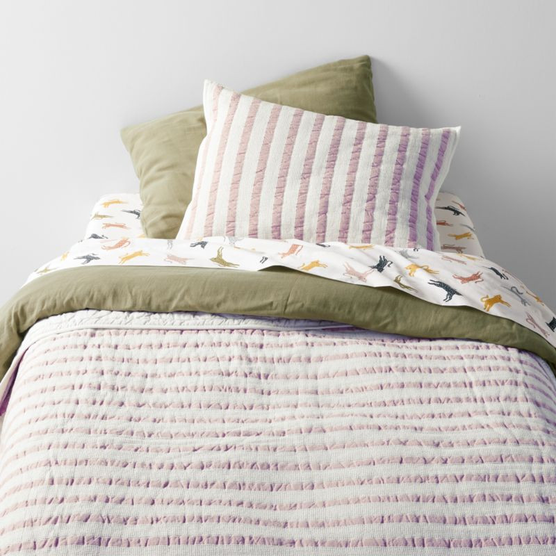 Classic Mauve Striped Waffle Weave Organic Cotton Kids Twin Quilt + Reviews | Crate & Kids | Crate & Barrel