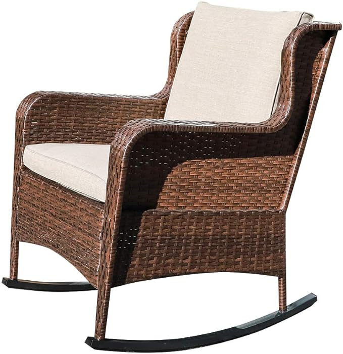 SUNSITT Outdoor Resin Wicker Rocking Chair with Olefin Cushions, Patio Yard Furniture Club Rocker... | Amazon (US)