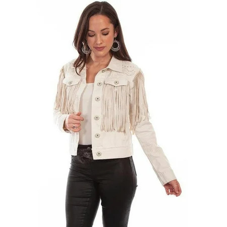 Scully Western Jacket Womens Fringe Laser Jean XS Off White F0_HC687 | Walmart (US)