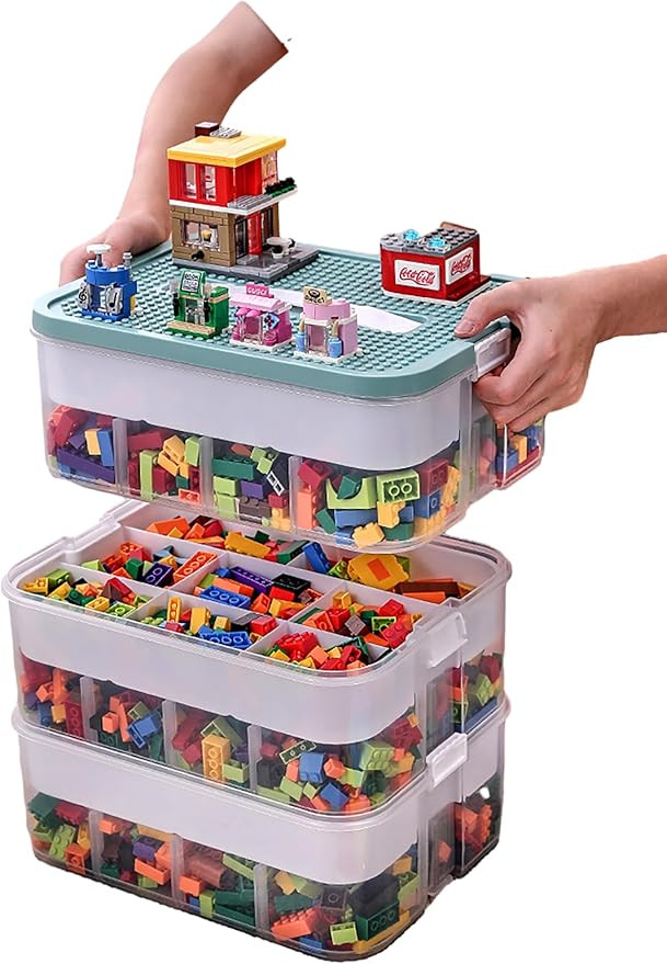 Plastic Storage Organizer for Lego Box Kids Child Toy Stackable Containers with Lids Bins 3 Layer... | Amazon (US)