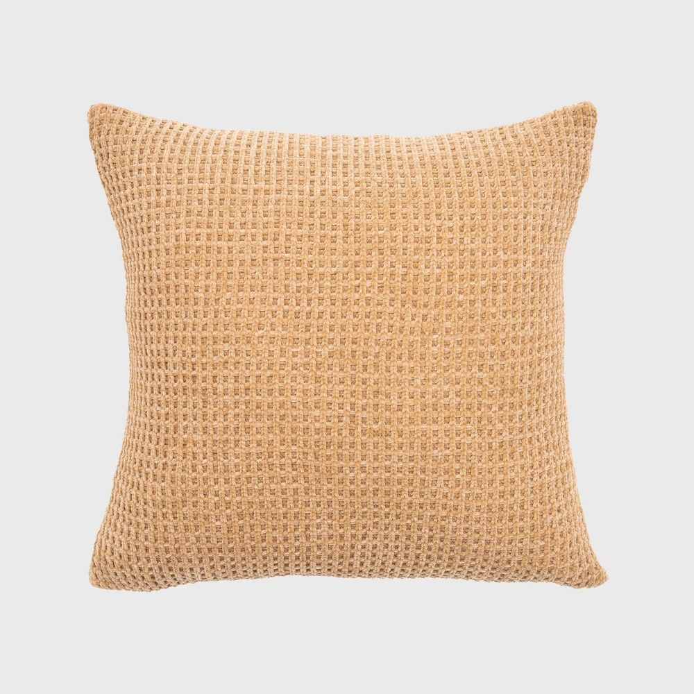 20""x20"" Oversize Chenille Shiny Waffle Knit Square Throw Pillow Tan - Evergrace | Target