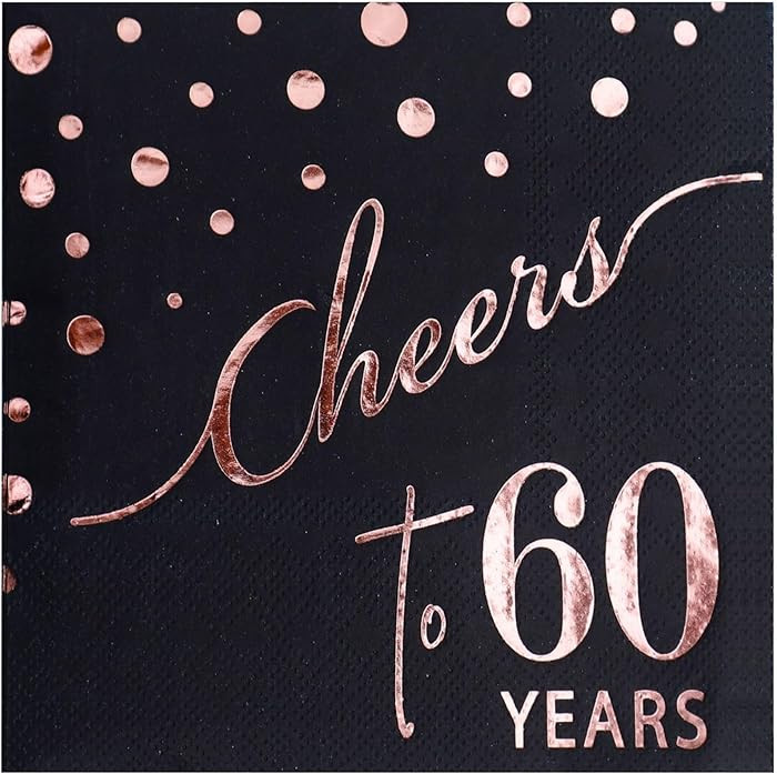 Rose Gold Cheers to 60th Cocktail Napkins Folded 5 x 5 Inches Disposable Party Napkins 3-Ply Pape... | Amazon (US)