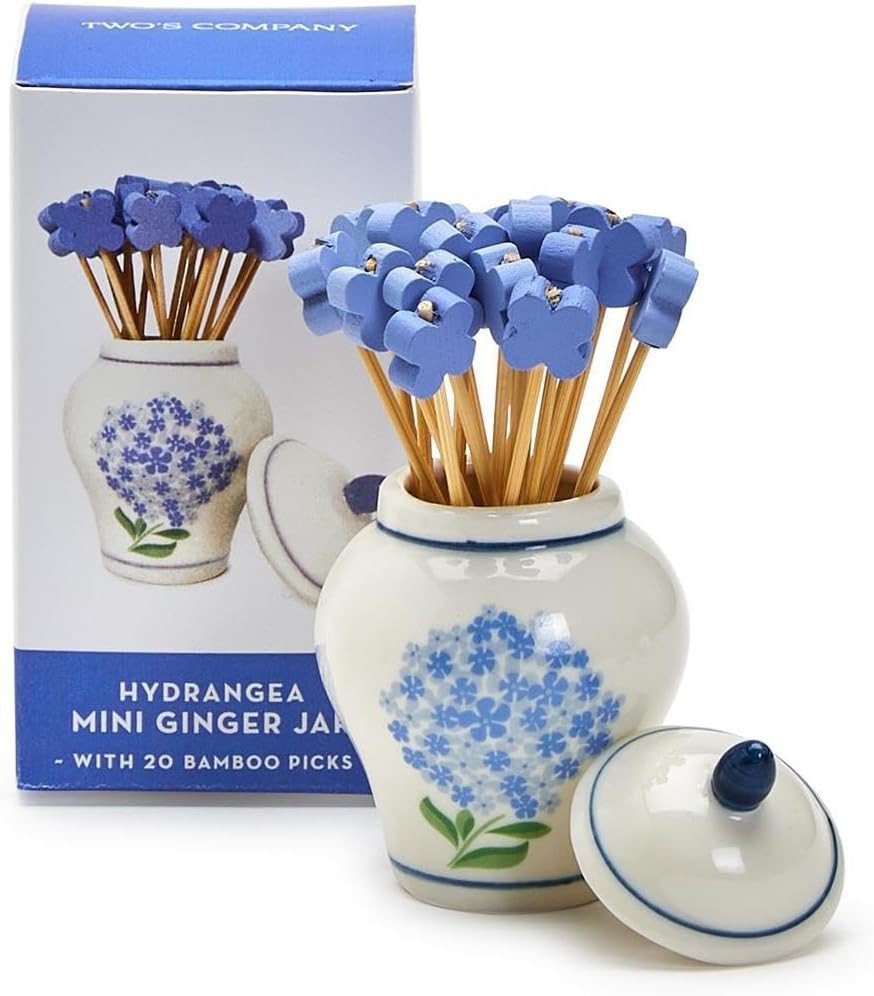 Hydrangea Ginger Jar & Bamboo Cocktail Picks Set - Elegant Ceramic Decor Piece with 20 Eco-Friend... | Amazon (US)