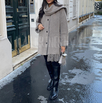 ZARA NEW WOMAN SS23 MINK MARL SHORT KNIT COAT WITH SCARF REF:5755/152  | eBay | eBay US