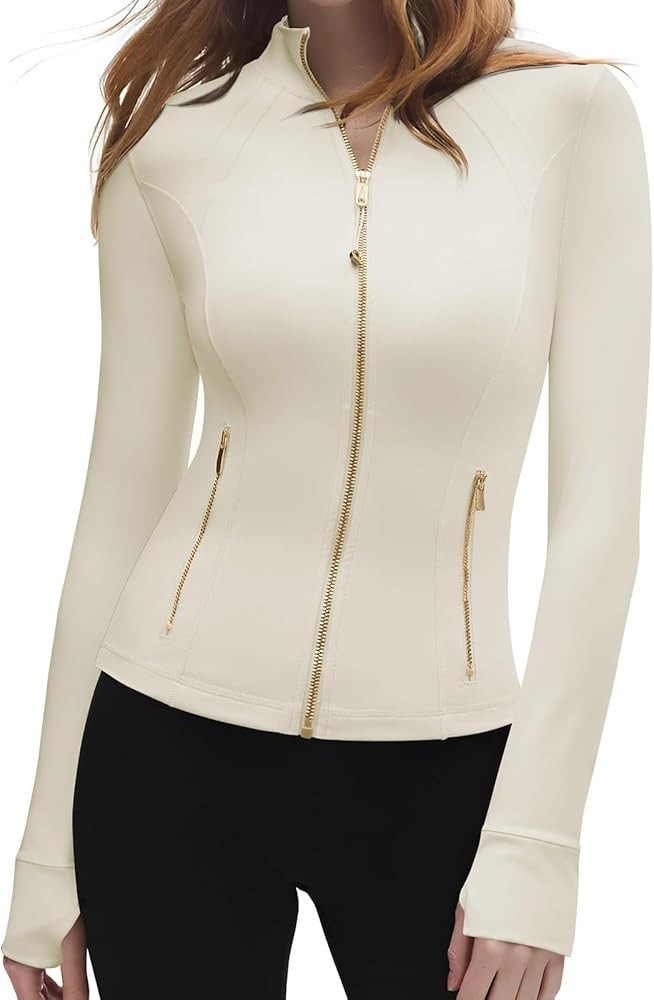 SUUKSESS Women Golden Full Zip Up Workout Cropped Jackets Lightweight Athletic Yoga Tops | Amazon (US)