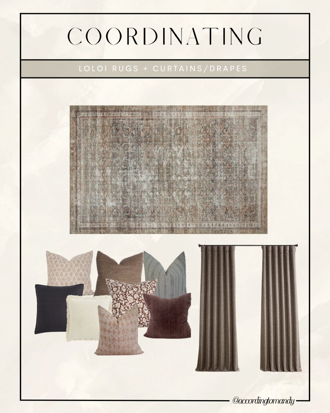 Coordinating loloi rugs, throw pillows, and drapes/curtains 

#LTKhome #LTKFind #LTKunder50