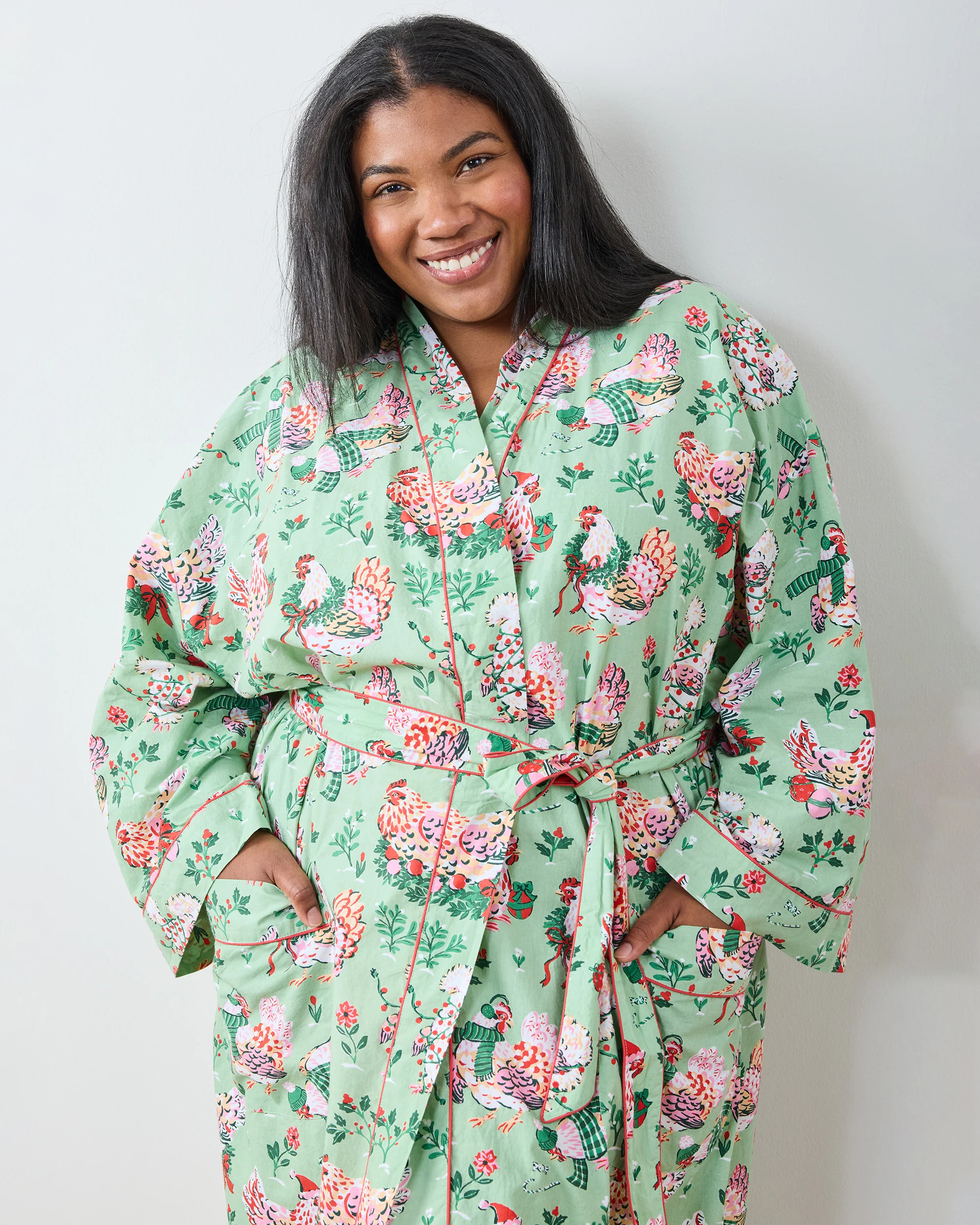Holiday Hens - Lounge Robe - Sage | Printfresh