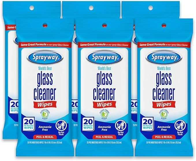 Sprayway Glass Cleaner Wipes, 20ct, Pack of 6 | On-the-Go Resealable Package, Pre-Moistened | Ori... | Amazon (US)