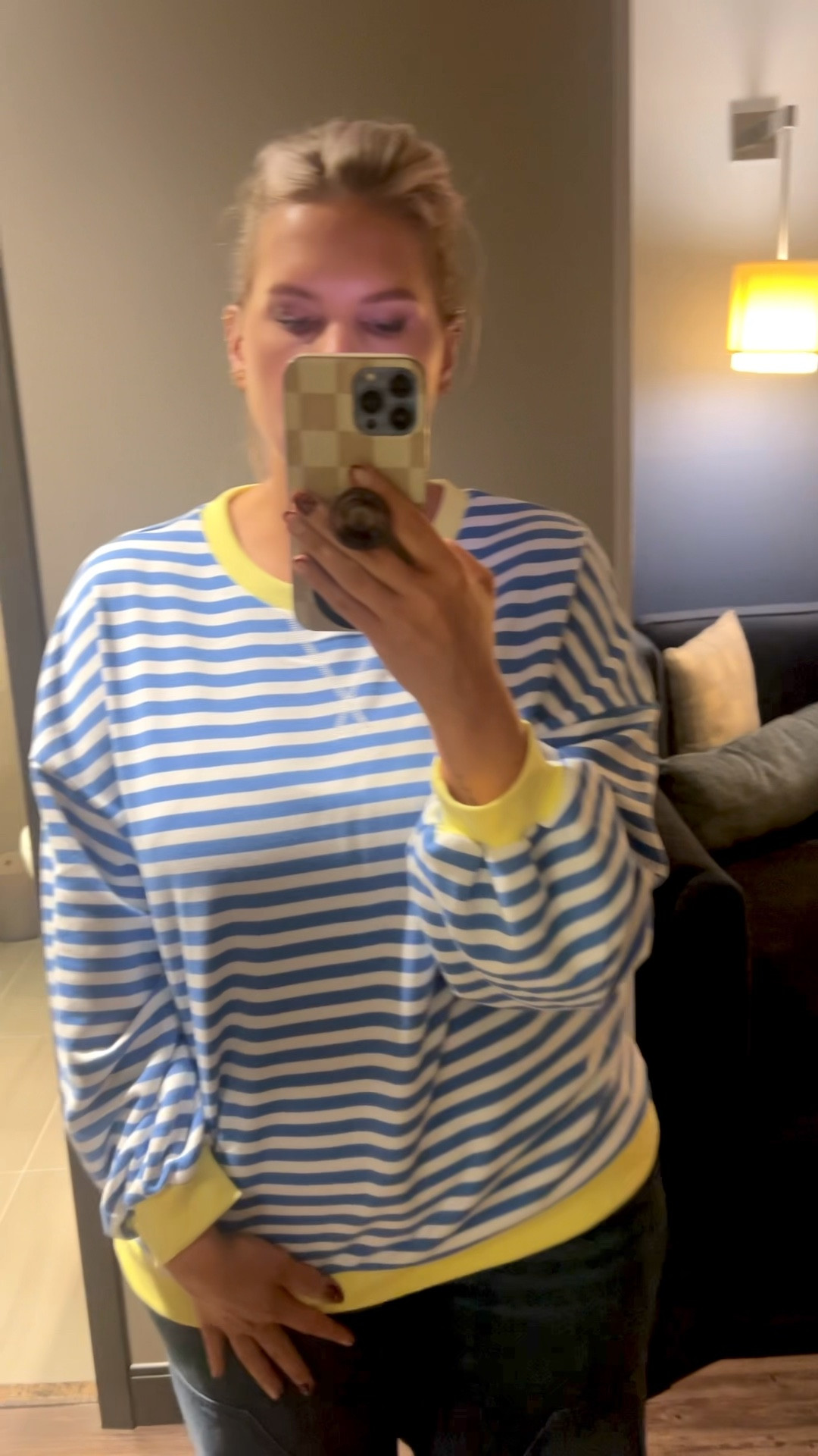 Med, runs big 

Striped color block shirt, blue yellow
#casual #outfit #ideas #ootd #weekend #errands casual outfit, casual fashion, casual style, casual clothing, casual ootd, casual look, weekend outfit, weekend outfit idea, weekend style, weekend look, running errands outfit, elevated casual, elevated lounge  

#LTKMidsize #LTKFindsUnder50 #LTKTravel