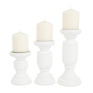 White Mango Wood Turned Style Pillar Candle Holder (Set of 3) | The Home Depot