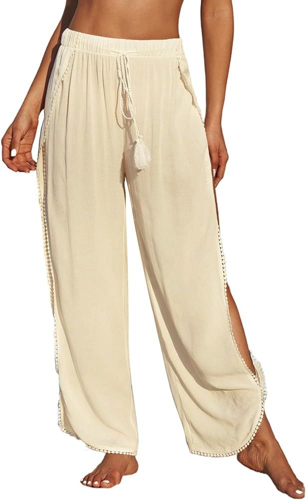 Herseas Womens Bathing Suit Cover Up Pants Elastic High Waist Split Thigh Wide Leg Wrap Beach Pan... | Amazon (US)