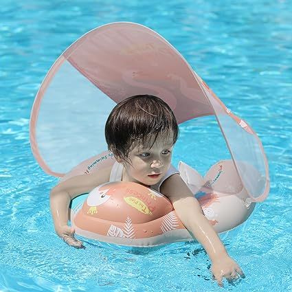 Free Swimming Baby Infant Pool Float with Sun Canopy Inflatable Baby Swimming Floatie with Sponge... | Amazon (US)