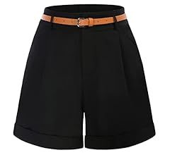 Women Bermuda Shorts Elastic Waist Wide Leg Shorts with Pockets & Belts | Amazon (US)