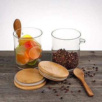 MOLADRI 420ML/15Oz Clear Glass Storage Canister with Wooden Spoon, Airtight Lid Sealed Small Glas... | Amazon (US)