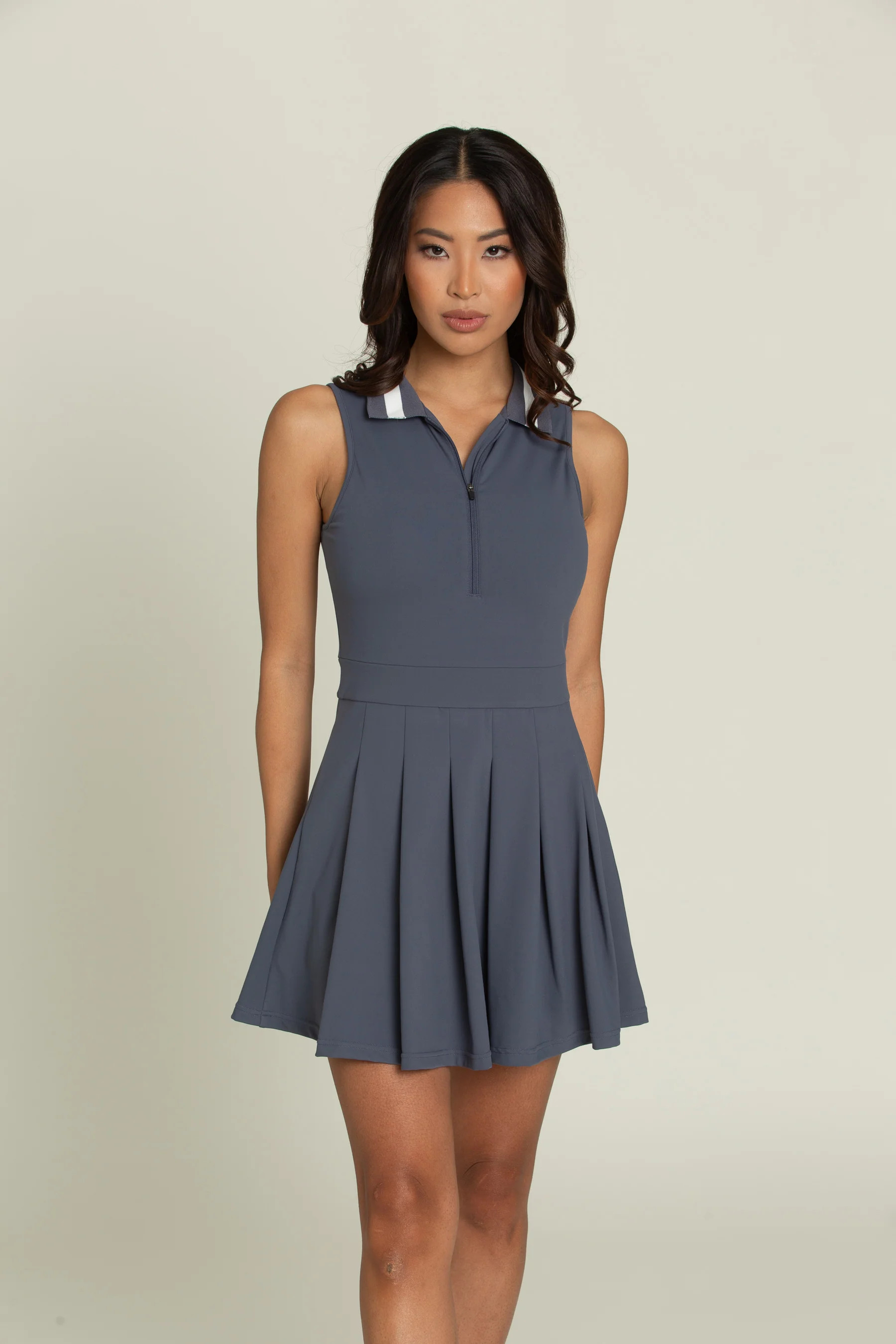 Navy Pleated Lined Collar Tennis Dress | Gold Hinge