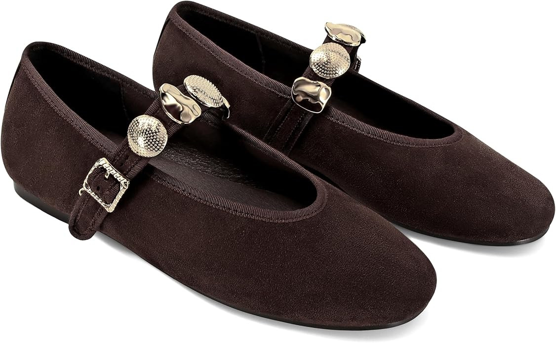 DOEYG Studded Ballet Flats Shoes for Women Round Toe Mary Jane Flats Buckle Strap Dressy Comforta... | Amazon (US)