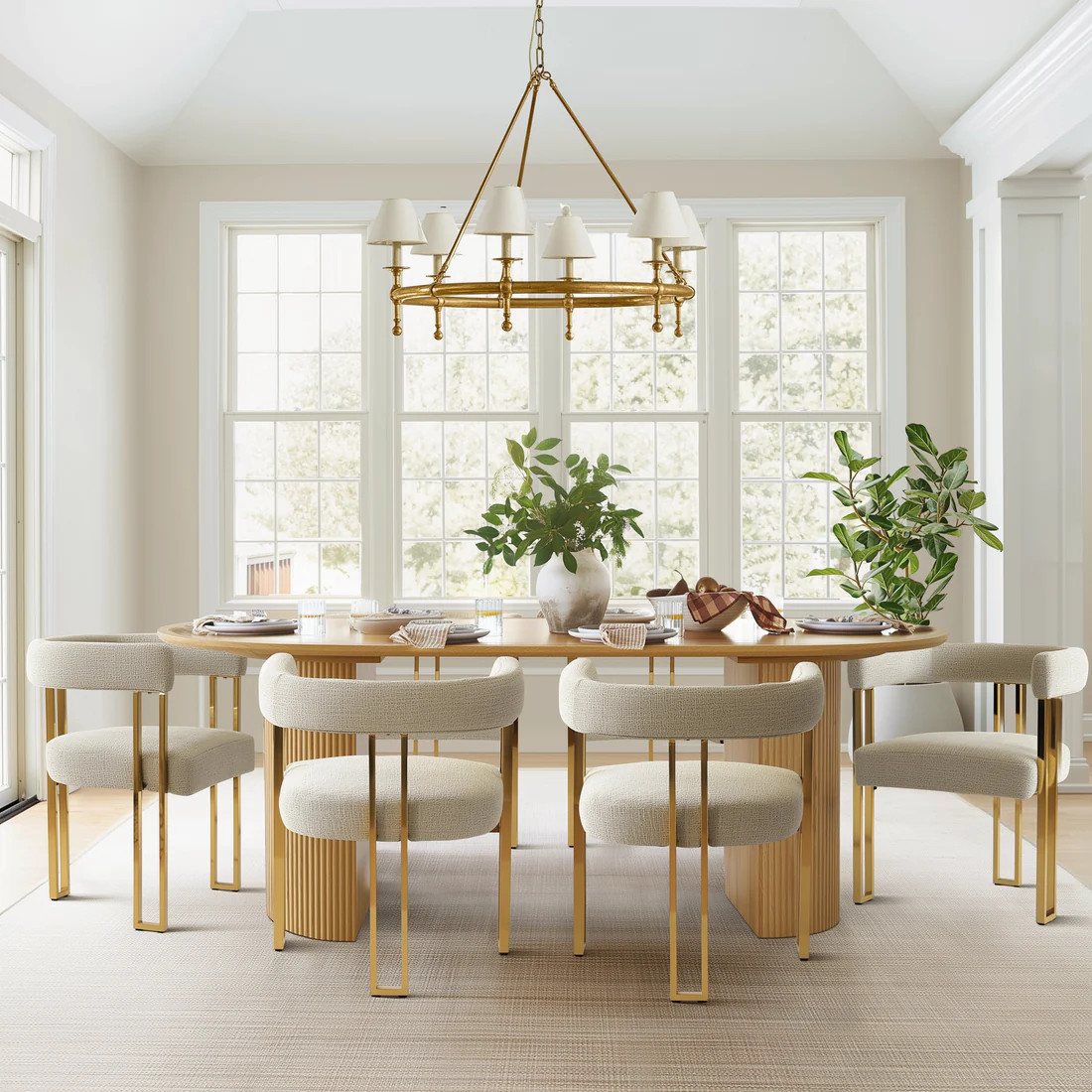 Mia 24" Modern Gold Chenille Dining Chair with Arms (Set of 6) | Pop Maison