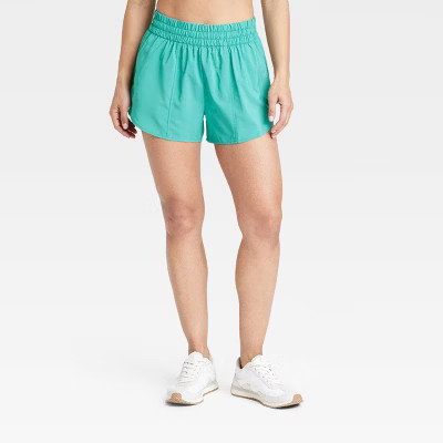 Women's Woven Mid-Rise Run Shorts 3" - All In Motion™ Teal Green M: Lightweight, Adjustable Waistband, Quick Dry | Target