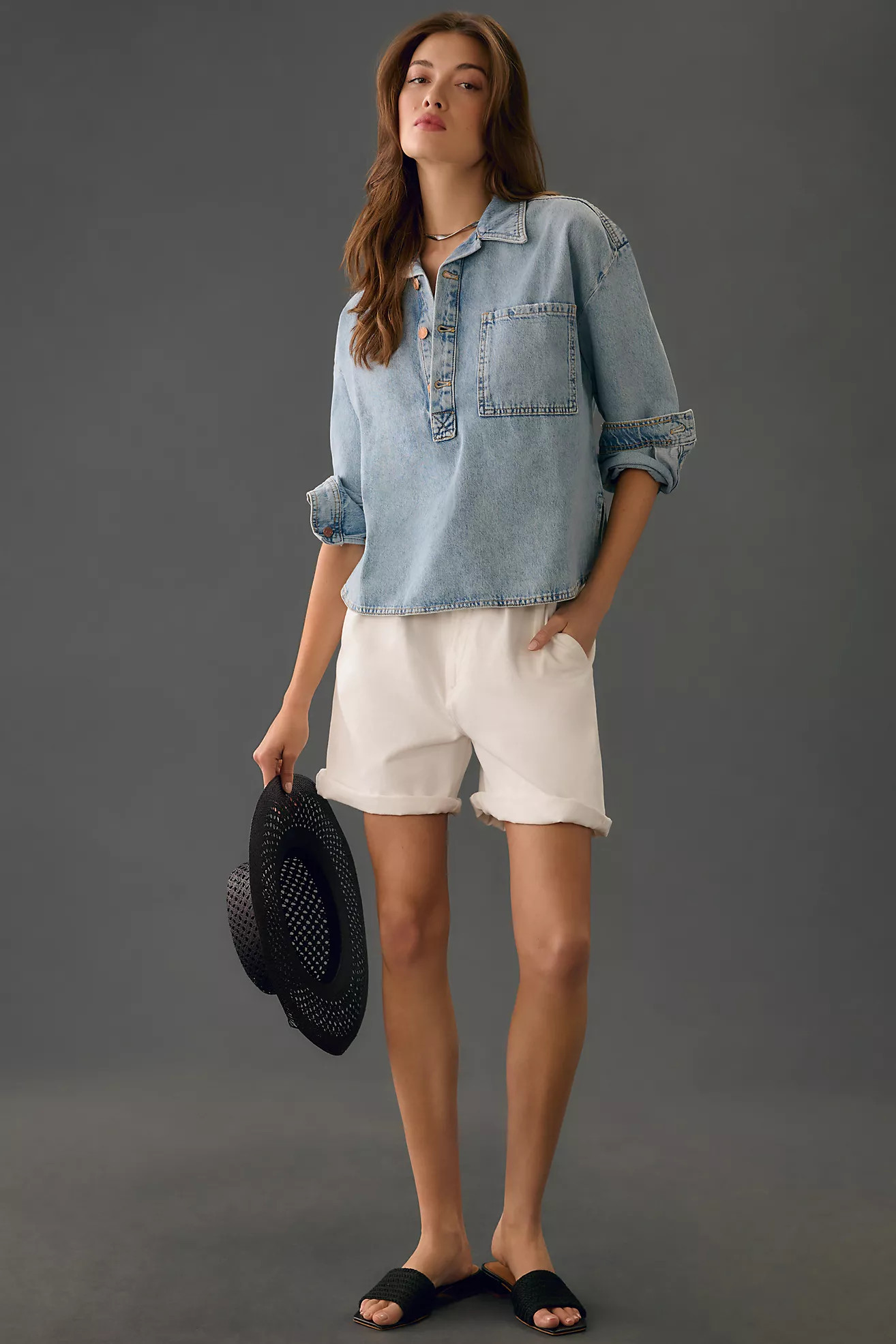 The Becca Regenerative Cotton Denim Popover Shirt by Pilcro | Anthropologie (US)