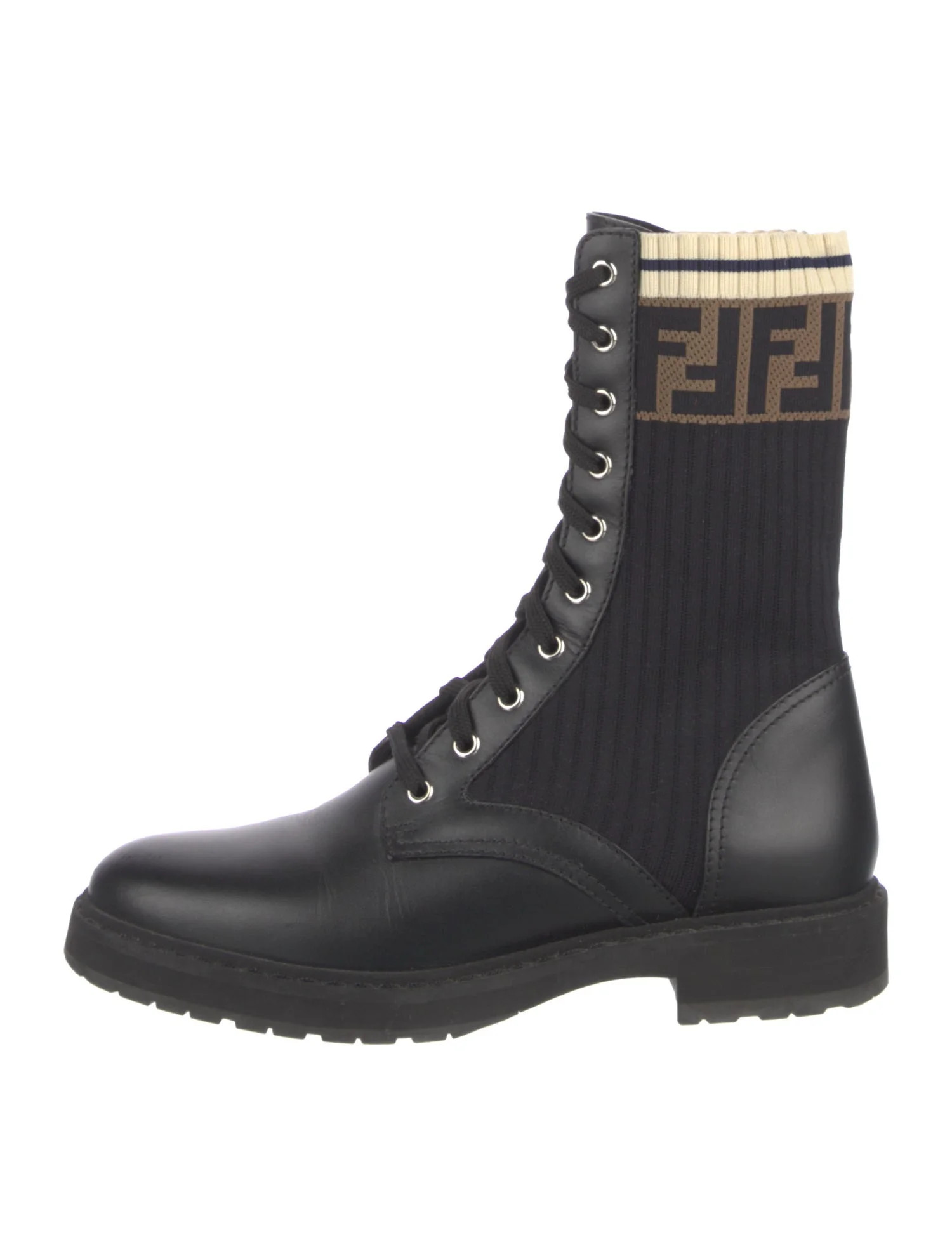 Zucca FF Logo Leather Combat Boots | The RealReal