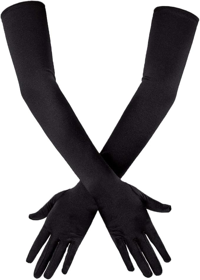 SAVITA Long Black Elbow Satin Gloves 21" Stretchy 1920s Opera Gloves Evening Party Dance Gloves f... | Amazon (US)