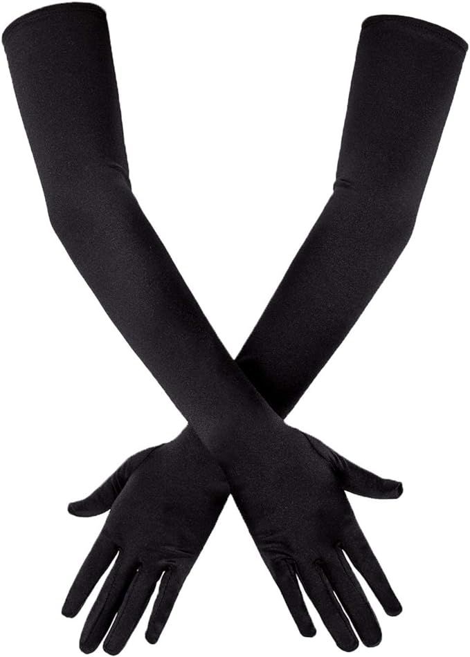 SAVITA Long Black Elbow Satin Gloves 21" Stretchy 1920s Opera Gloves Evening Party Dance Gloves f... | Amazon (US)