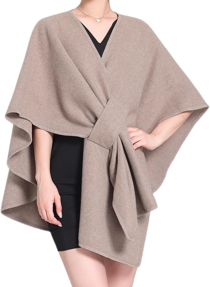 2025 NEW Women's Solid Color Cape Shawl Elegant Open Front Poncho soft Knit Sweater Wraps for Fal... | Amazon (US)