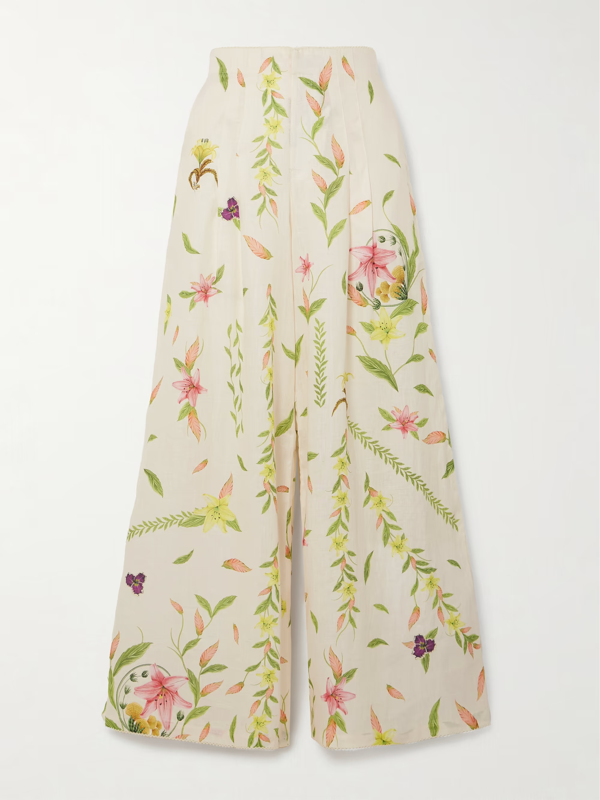 AGUA BY AGUA BENDITA+ NET SUSTAIN Piñon floral-print linen wide-leg pants | NET-A-PORTER (US)