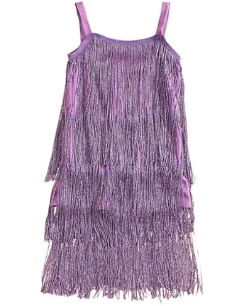 Little Kids Girls Sparkly Tassels Dress Sleeveless Square Neck Sequin Fringe Layer Zip Back Summe... | Amazon (US)